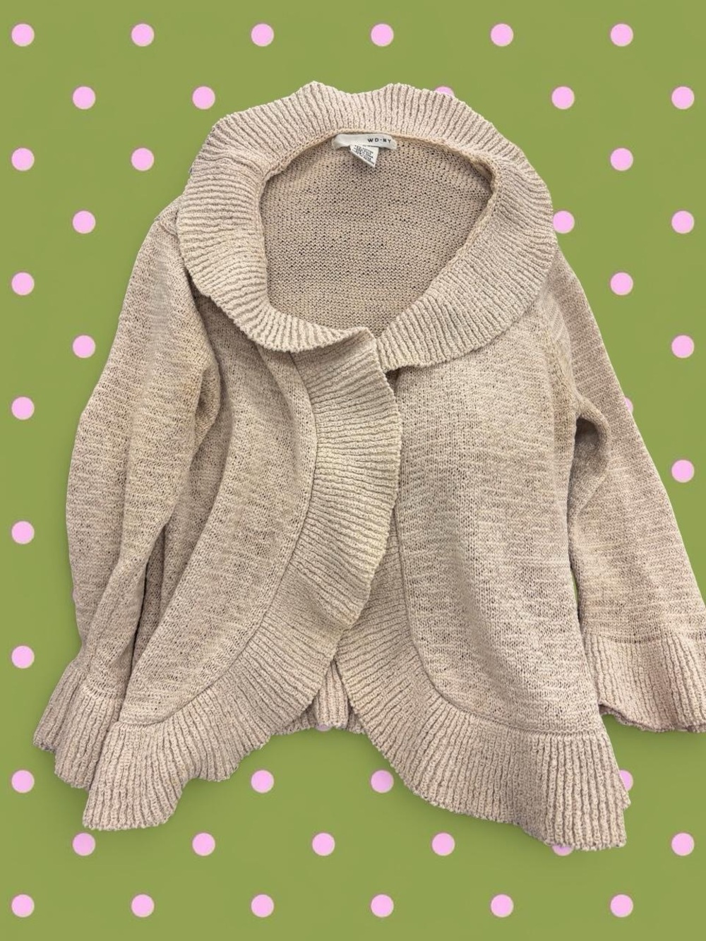 WD.NY Beige Open-Front Shawl-Collar Cardigan